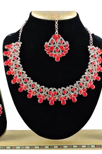 Red designer function wear ad necklace set