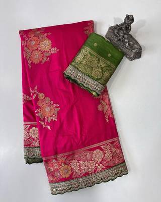 Rani Pink Color Designer Floral Dola Silk Saree 1