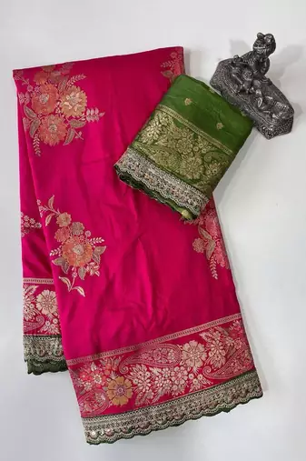 Rani Pink Color Designer Floral Dola Silk Saree