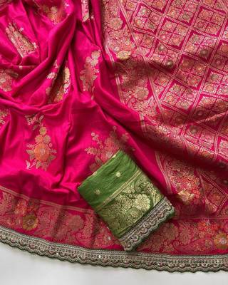 Rani Pink Color Designer Floral Dola Silk Saree 2
