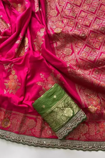 Rani Pink Color Designer Floral Dola Silk Saree