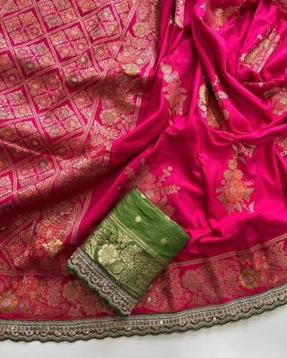Rani Pink Color Designer Floral Dola Silk Saree 3