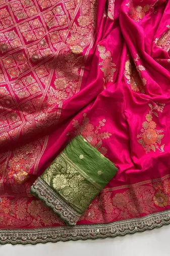 Rani Pink Color Designer Floral Dola Silk Saree
