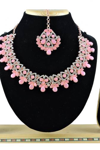 Pink designer function wear ad necklace set