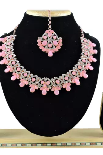 Pink designer function wear ad necklace set