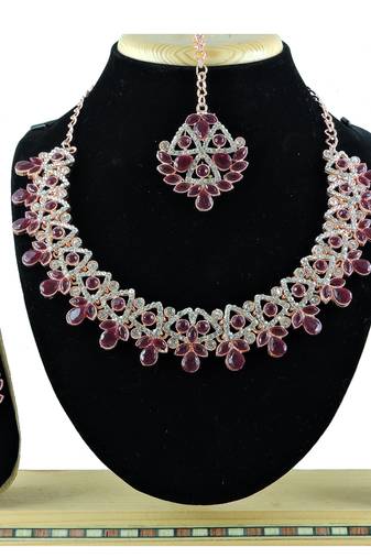 Maroon designer function wear ad necklace set