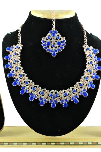 Blue designer function wear ad necklace set