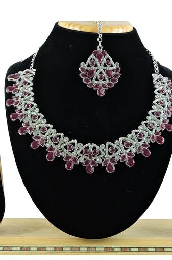 Maroon designer function wear ad necklace set