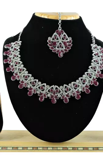 Maroon designer function wear ad necklace set