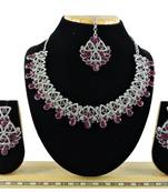Maroon designer function wear ad necklace set