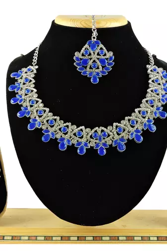 Blue designer function wear ad necklace set