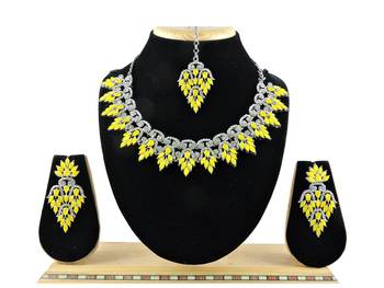 Yellow designer function wear ad necklace set 1