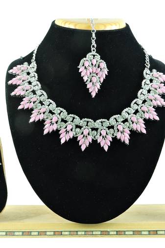 Pink designer function wear ad necklace set
