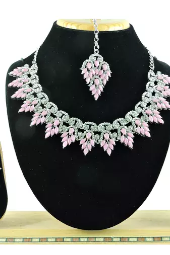 Pink designer function wear ad necklace set