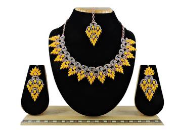 Yellow designer function wear ad necklace set 1
