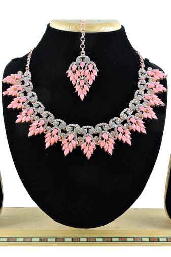 Pink designer function wear ad necklace set