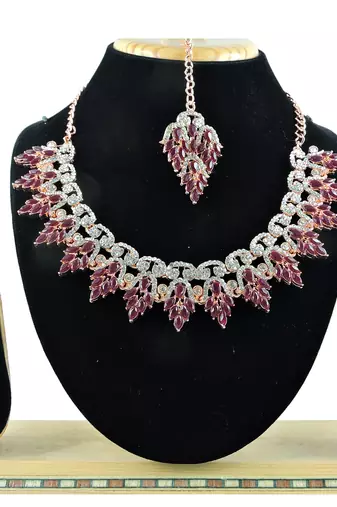 Maroon designer function wear ad necklace set