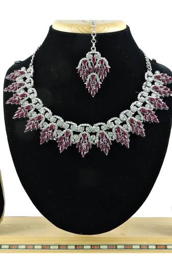 Maroon designer function wear ad necklace set