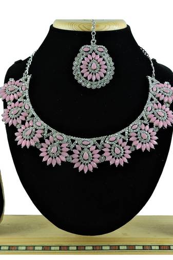 Pink designer function wear ad necklace set
