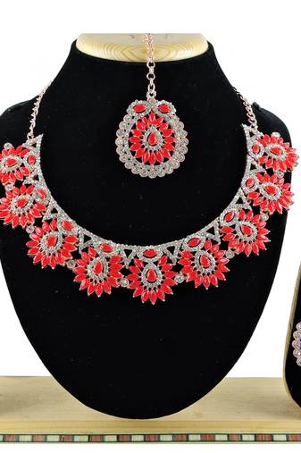 Red designer function wear ad necklace set