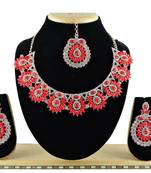 Red designer function wear ad necklace set