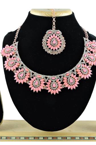 Pink designer function wear ad necklace set
