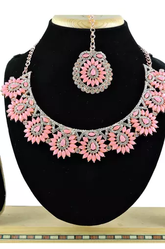 Pink designer function wear ad necklace set