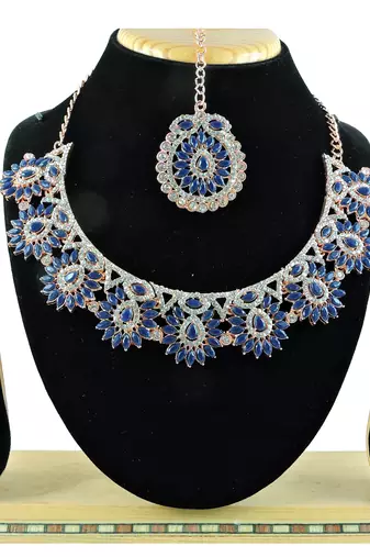 Blue designer function wear ad necklace set