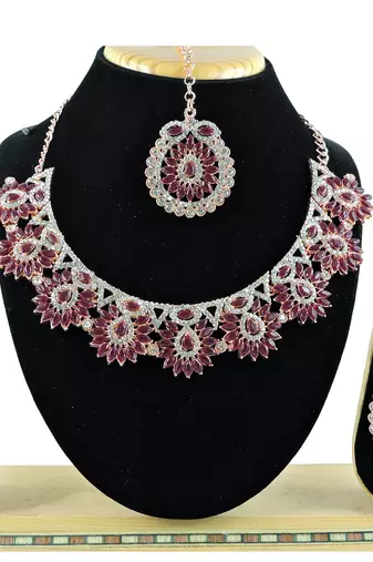 Maroon designer function wear ad necklace set