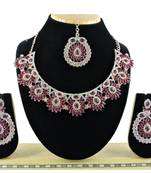 Maroon designer function wear ad necklace set