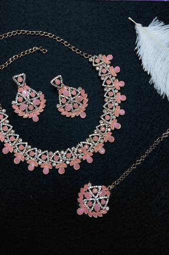 Pink designer function wear ad necklace set
