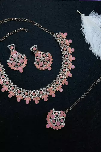 Pink designer function wear ad necklace set