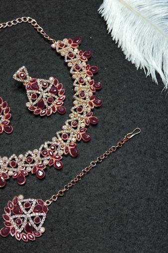 Maroon designer function wear ad necklace set