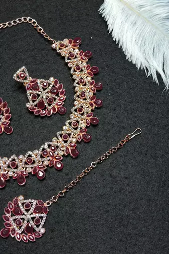 Maroon designer function wear ad necklace set