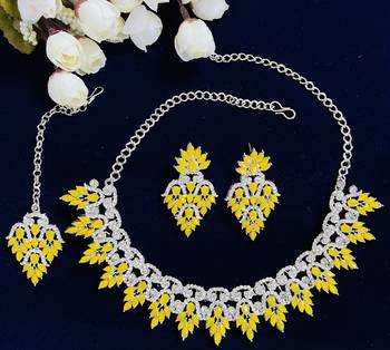 Yellow designer function wear ad necklace set 1