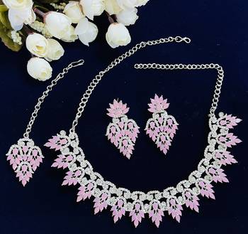 Pink designer function wear ad necklace set 1