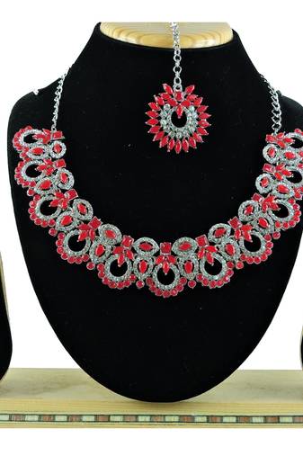 Red designer function wear ad necklace set