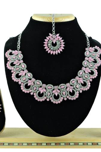 Pink designer function wear ad necklace set