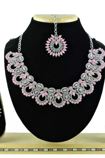 Pink designer function wear ad necklace set