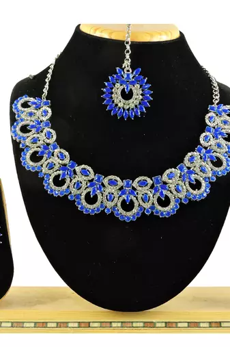 Blue designer function wear ad necklace set