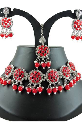 Red designer function wear ad necklace set