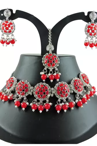Red designer function wear ad necklace set