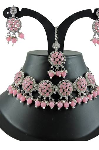 Pink designer function wear ad necklace set