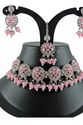 Pink designer function wear ad necklace set