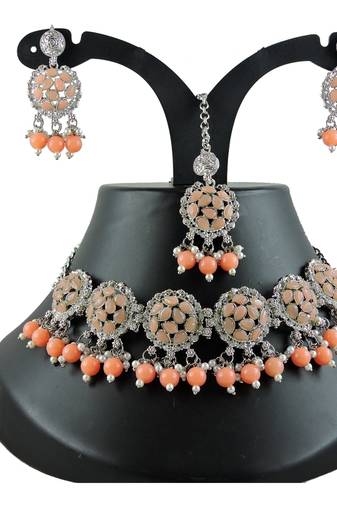 Orange designer function wear ad necklace set