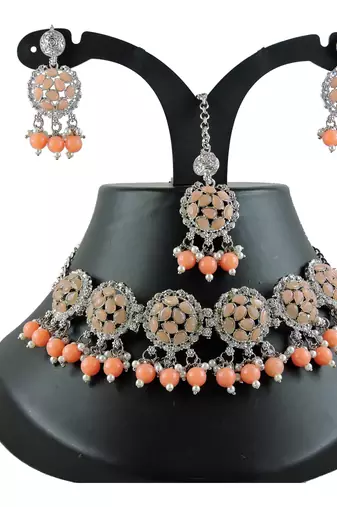 Orange designer function wear ad necklace set