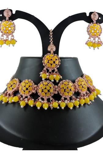 Yellow designer function wear ad necklace set