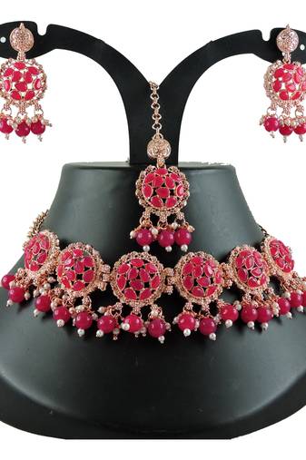 Red designer function wear ad necklace set