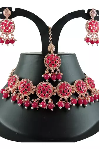 Red designer function wear ad necklace set