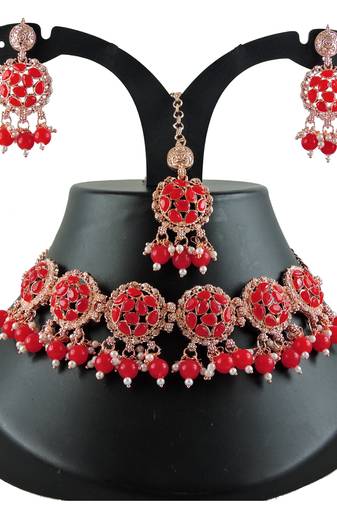 Red designer function wear ad necklace set